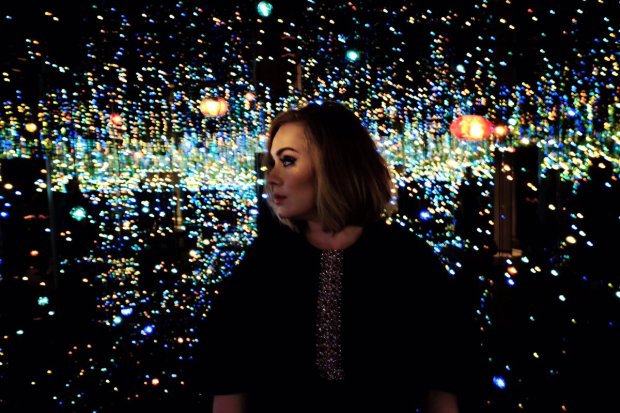 Adele inside Yayoi Kusama’s Infinity Mirrored Room—The Souls of Millions of Light Years Away (2013) at the Broad, 16 February 2016. Image courtesy of Adele's Twitter