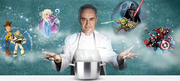A promotional image for erran Adrià's new Te cuento en la cocina venture with Disney