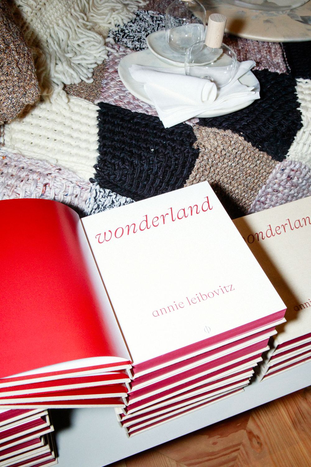Copies of Wonderland at the Annie Leibovitz Wonderland book launch at MATCHESFASHION, 3 Carlos Place, London - photo by James D. Kelly