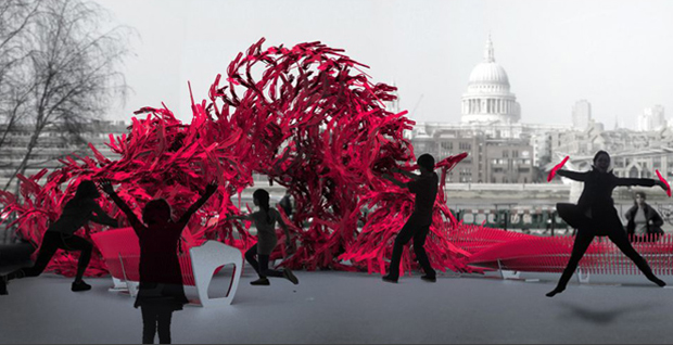 Bloom by Alisa Andrasek and Jose Sanchez from The Bartlett School of Architecture at UCL. 