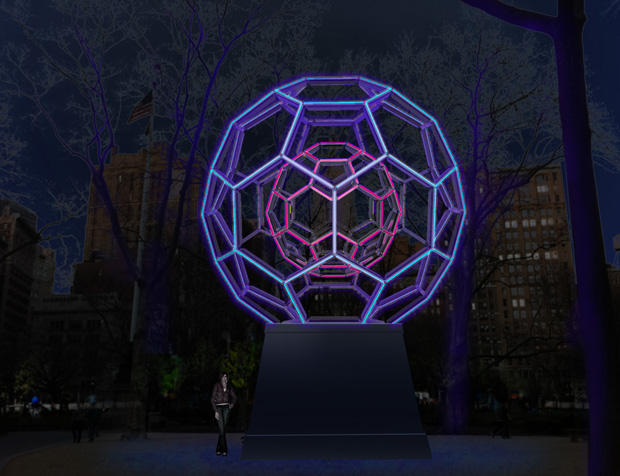 Rendering of Leo Villareal's Buckyball (2012) in Madison Square Park. Courtesy of Leo Villareal.