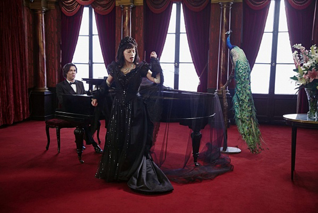 Cindy Sherman as Maria Callas while Rufus Wainwright tinkles the ivories - photo by artist and film director Francesco Vezzoli