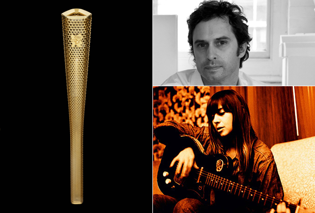 BarberOsgerby's winning Olympic Torch 2012 design (left), portrait of Edward Barber (top right) and Cat Power (bottom right) who appears on his Muse Music playlist this week