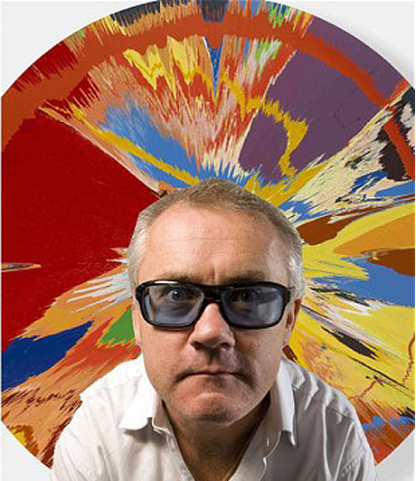 Hirst in front of one of his derided spin paintings