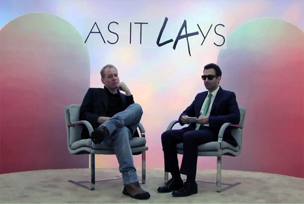 Bret Easton Ellis (right) and Alex Israel on Alex Israel's online talk show, As It Lays, 2012.