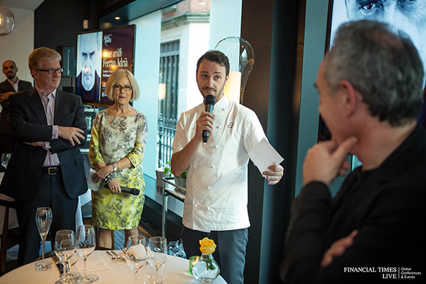 Gillian de Bono (second from left), Jason Atherton (centre), and Ferran Adrià (right) at Wednesday's event