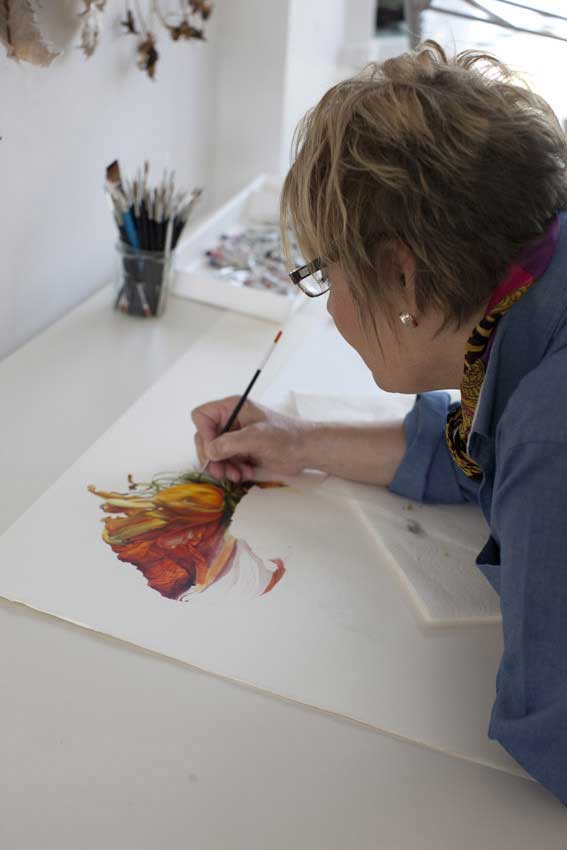 Fiona Strickland at work, photographed by Marion Nickig