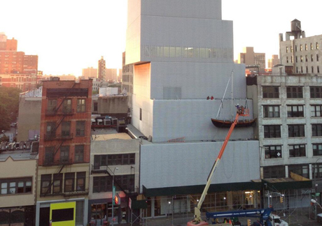 Chris Burden's Ghost Ship (2005) mounted on the outside of the New Museum's building. Image courtesy of the New Museum