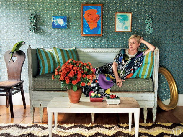 Cindy Sherman posing at home for Architectural Digest magazine