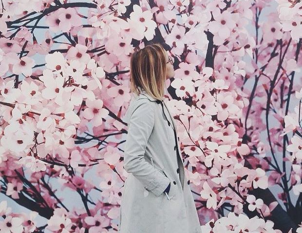 Thomas Demand’s cherry blossom wallpaper at Esther Schipper’s booth. Photo by Joe Pickard
