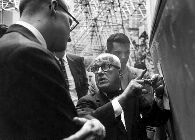 Buckminster Fuller explaining the Dymaxion Building  September 1959 - Joel Yale
