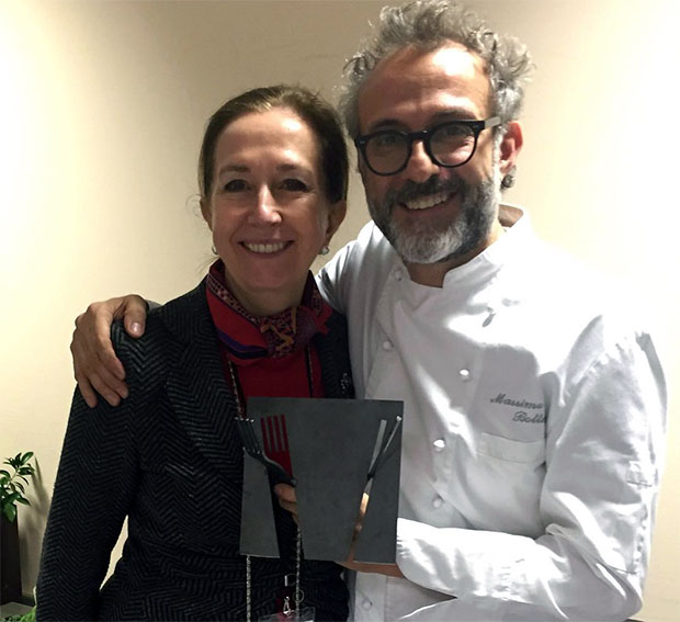 Madrid Fusion's Lourdes Plana with chef Massimo Bottura and his new award