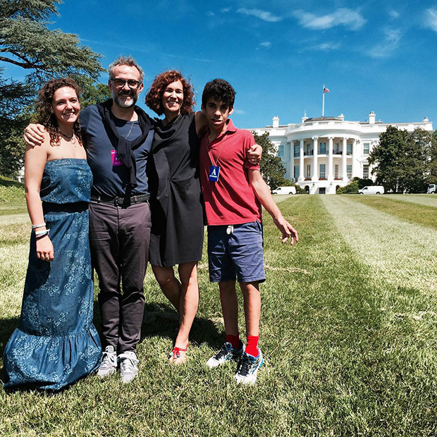 Massimo Botttura and his family in the White House grounds, 2015