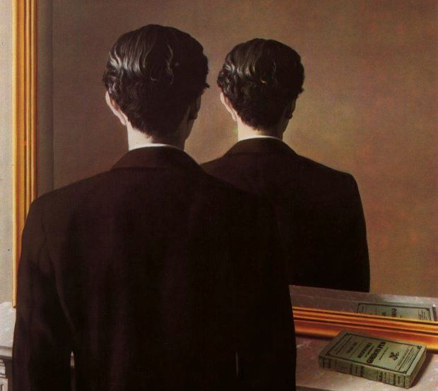 Detail from Not to be Reproduced (1937) by René Magritte