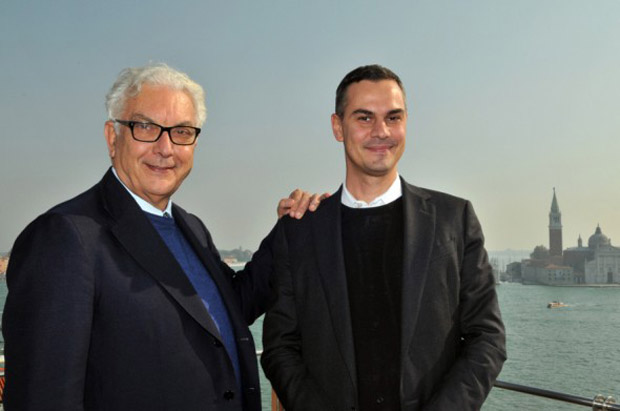 President of the Venice Biennale Paolo Baratta (left) with Massimiliano Gioni (right)