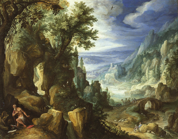 Saint Jerome praying in a rocky landscape (1592) by Paul Bril