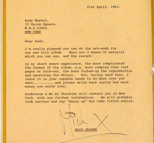 Mick Jagger's letter to Andy Warhol, 1969